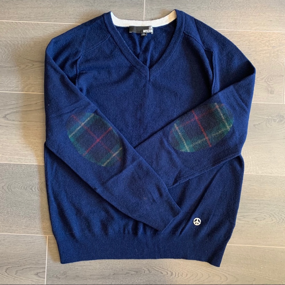 Men’s Love Moschino blue sweater w/ elbow patches - Picture 4 of 16